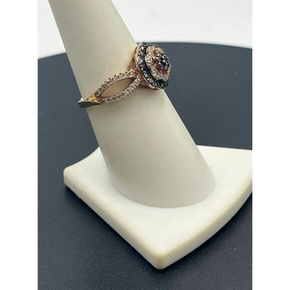 FZN CN Brown Clear Cubic Zirconia 18k Rose Gold Over Sterling Silver Ring Sz 7.5 - Picture 3 of 9